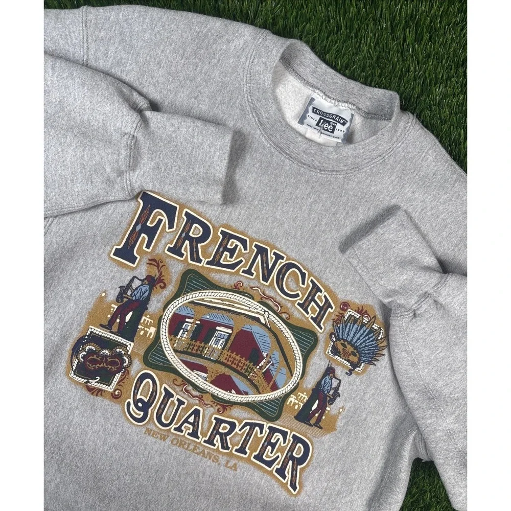 VTG 90s New Orleans French Quarter Jazz Sweatshirt Sz M Crewneck LEE Cross Grain
